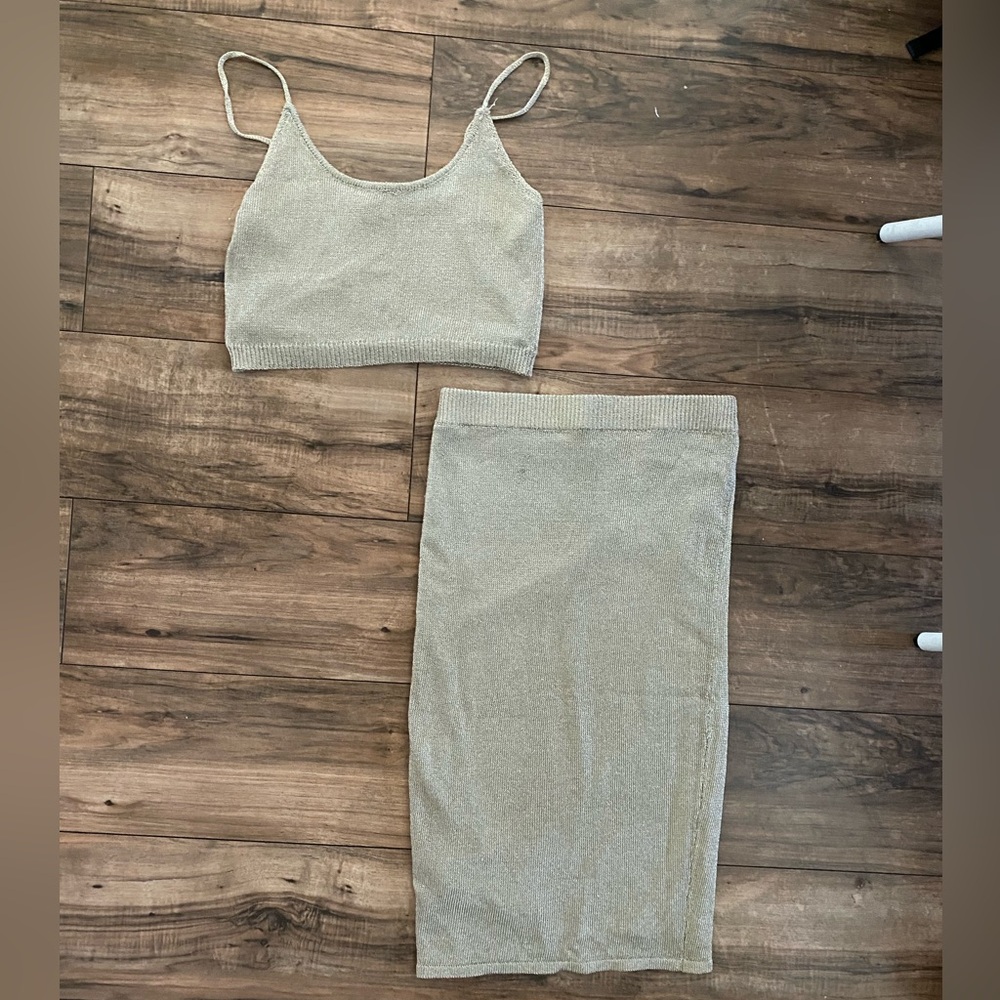 J.Lux Metallic Knit Crop Top and Skirt Set